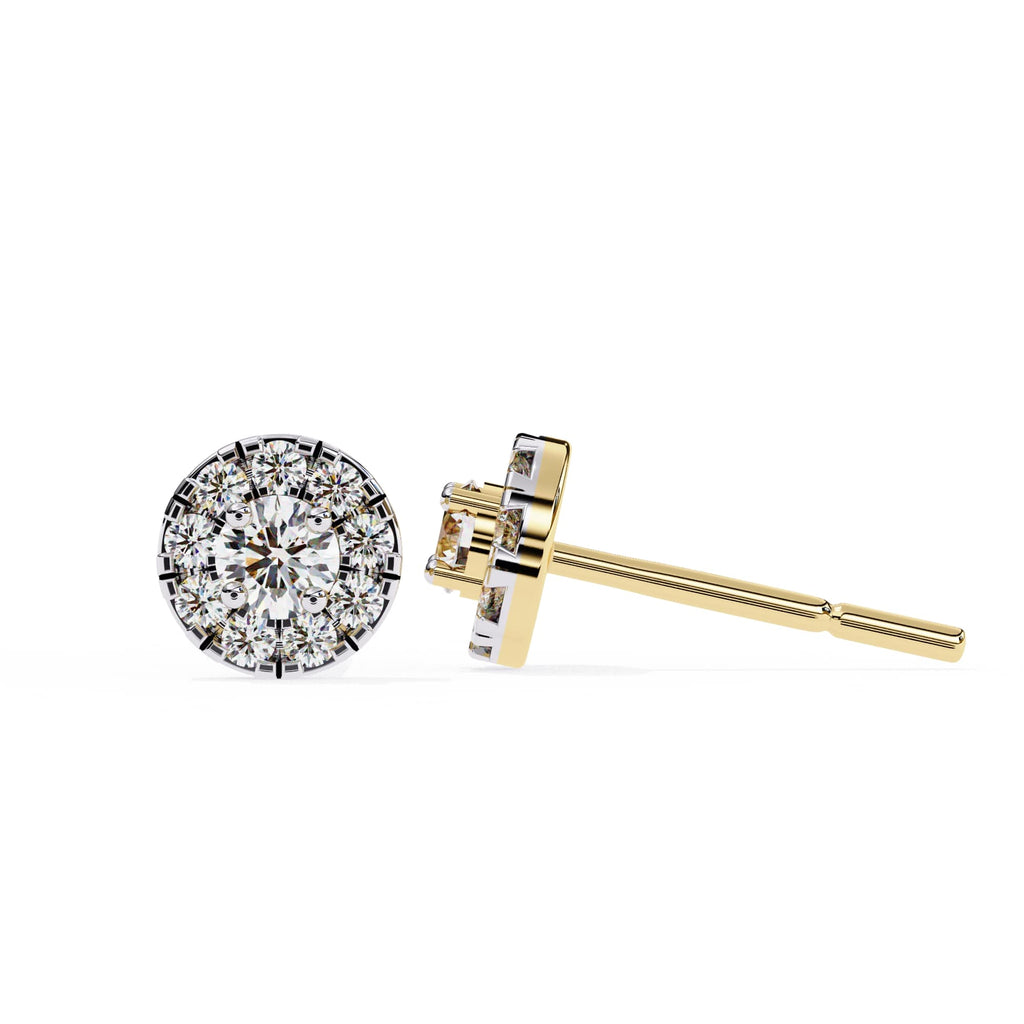 Diamond stud earring with gold post on a white background