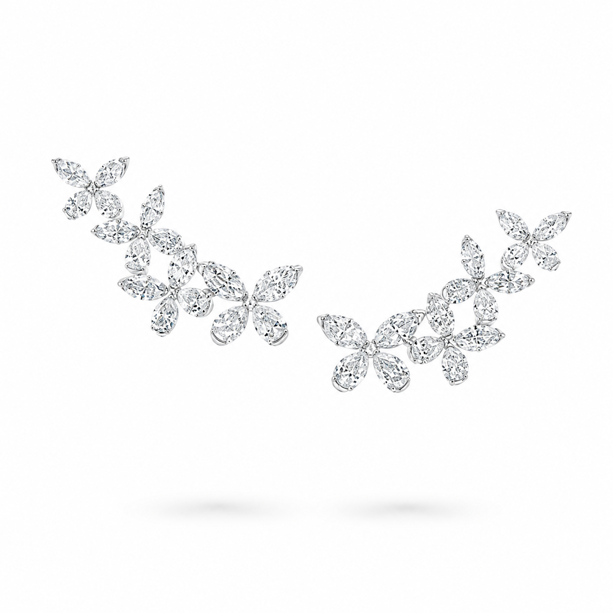 2 carat butterfly lab diamond climber earrings white gold 14k