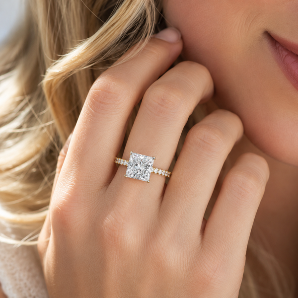 2.65 Carat Lab Grown Princess Diamond Ring With Hidden Halo