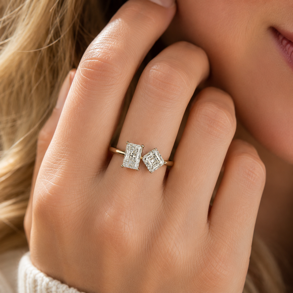 4.18 Carat Radiant And Asscher Cut Diamond Right Hand Ring