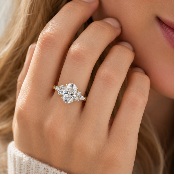 2.5 Carat Oval Cut Lab Grown Diamond Side Stone Ring