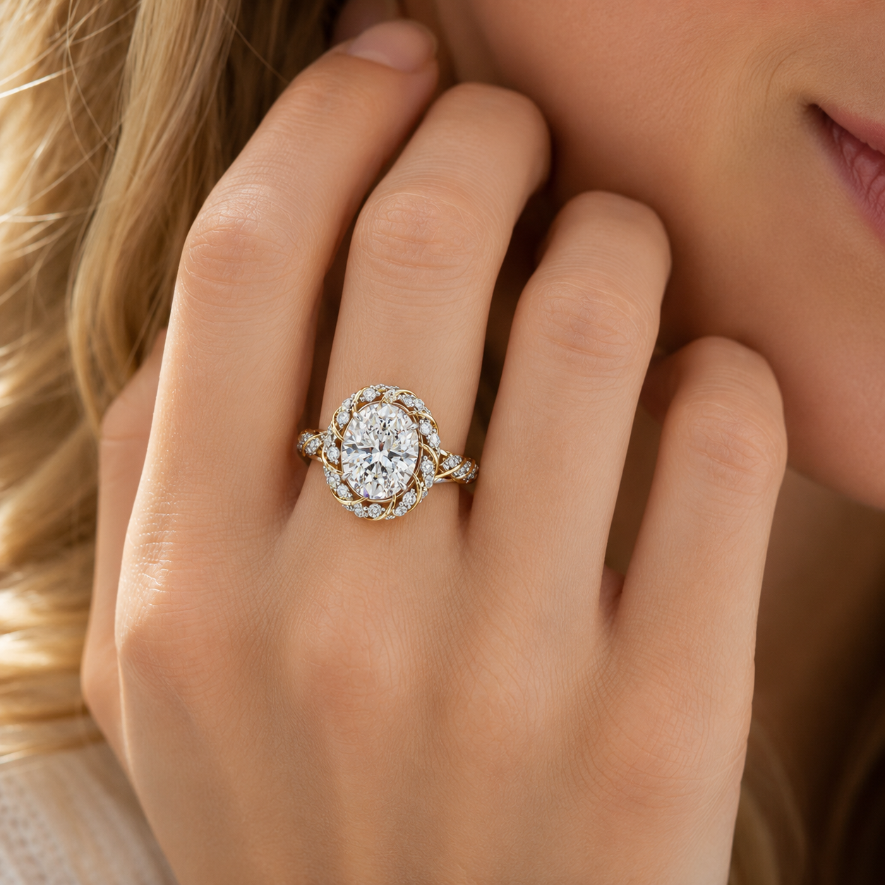 3.21 Carat Vintage Style Oval Cut Diamond Engagement Ring