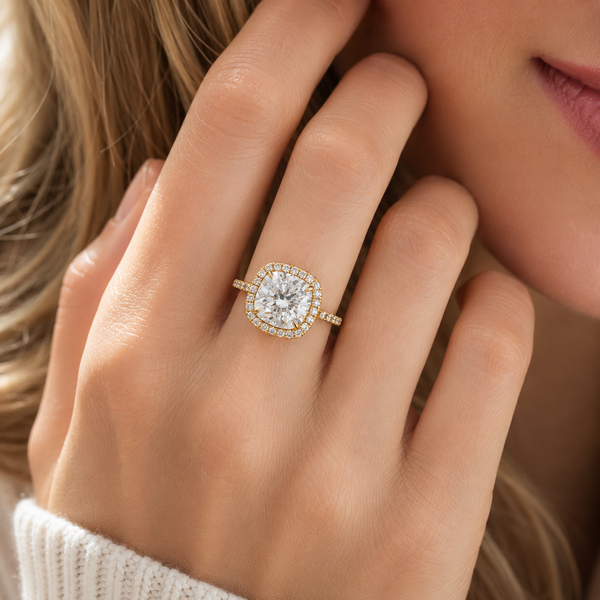 2 Carat Lab Grown Diamond Cushion Cut Halo Engagement Ring