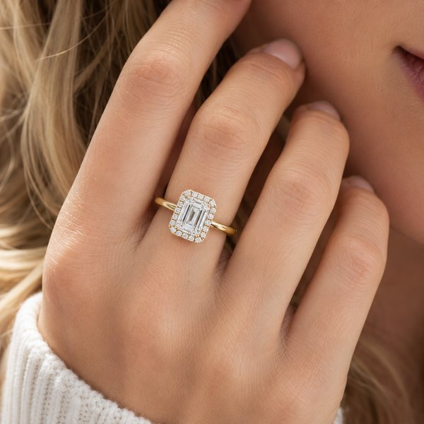 1.86 Carat Unique Halo Emerald Cut Lab Grown Diamond Engagement Ring