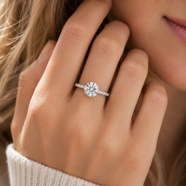 2 Carat Lab Grown Diamond Round Cut Side Stone Ring