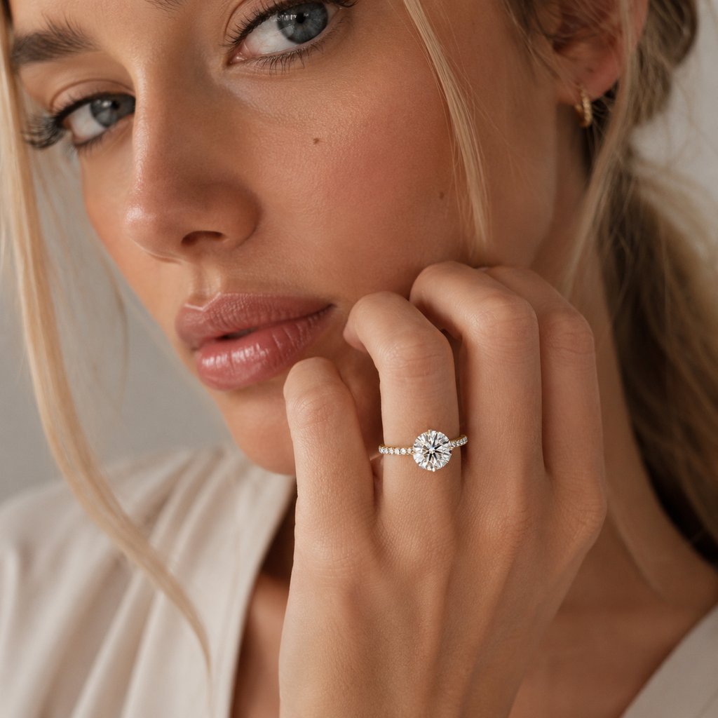 2.67 Carat Round Cut Lab Diamond Claw Prongs Hidden Halo Ring