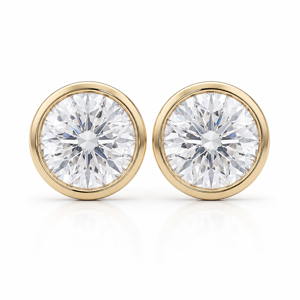 6 Carat Round Lab Diamond Bezel Set Stud Earrings