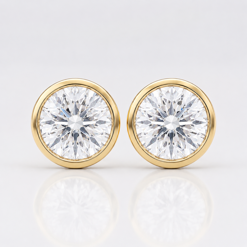 6 Carat Round Lab Diamond Bezel Set Stud Earrings