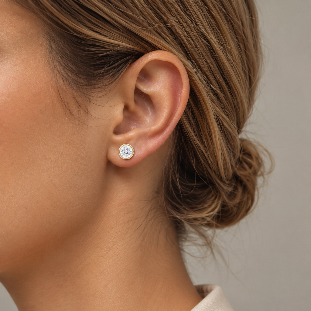 6 Carat Round Lab Diamond Bezel Set Stud Earrings