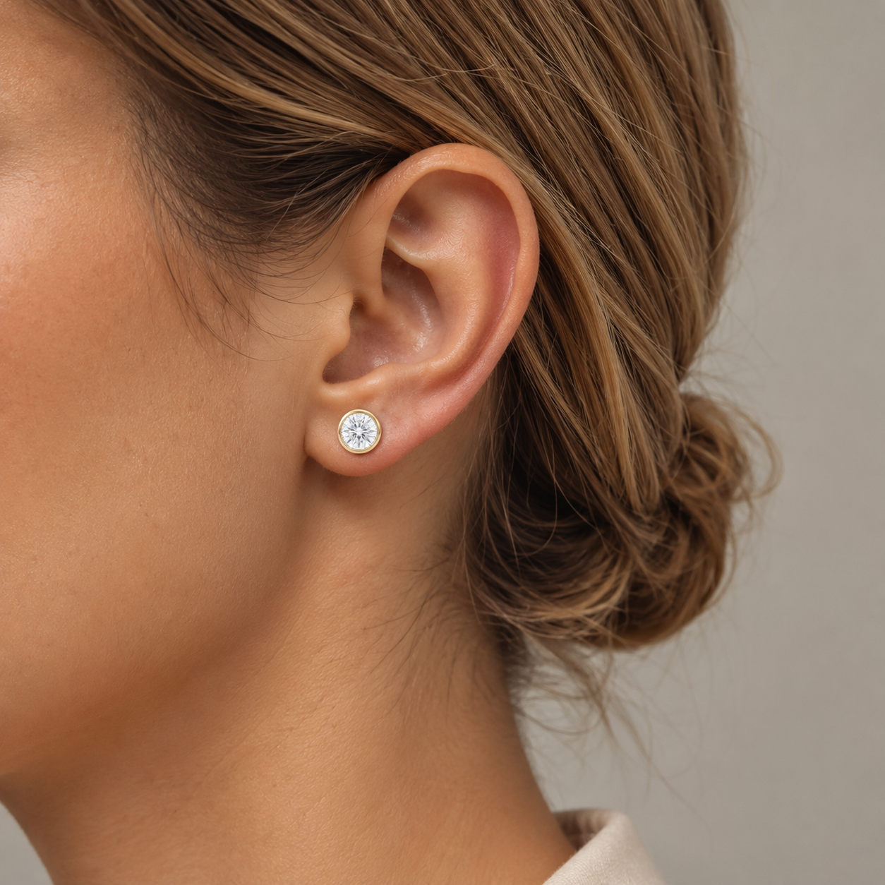 6 Carat Round Lab Diamond Bezel Set Stud Earrings