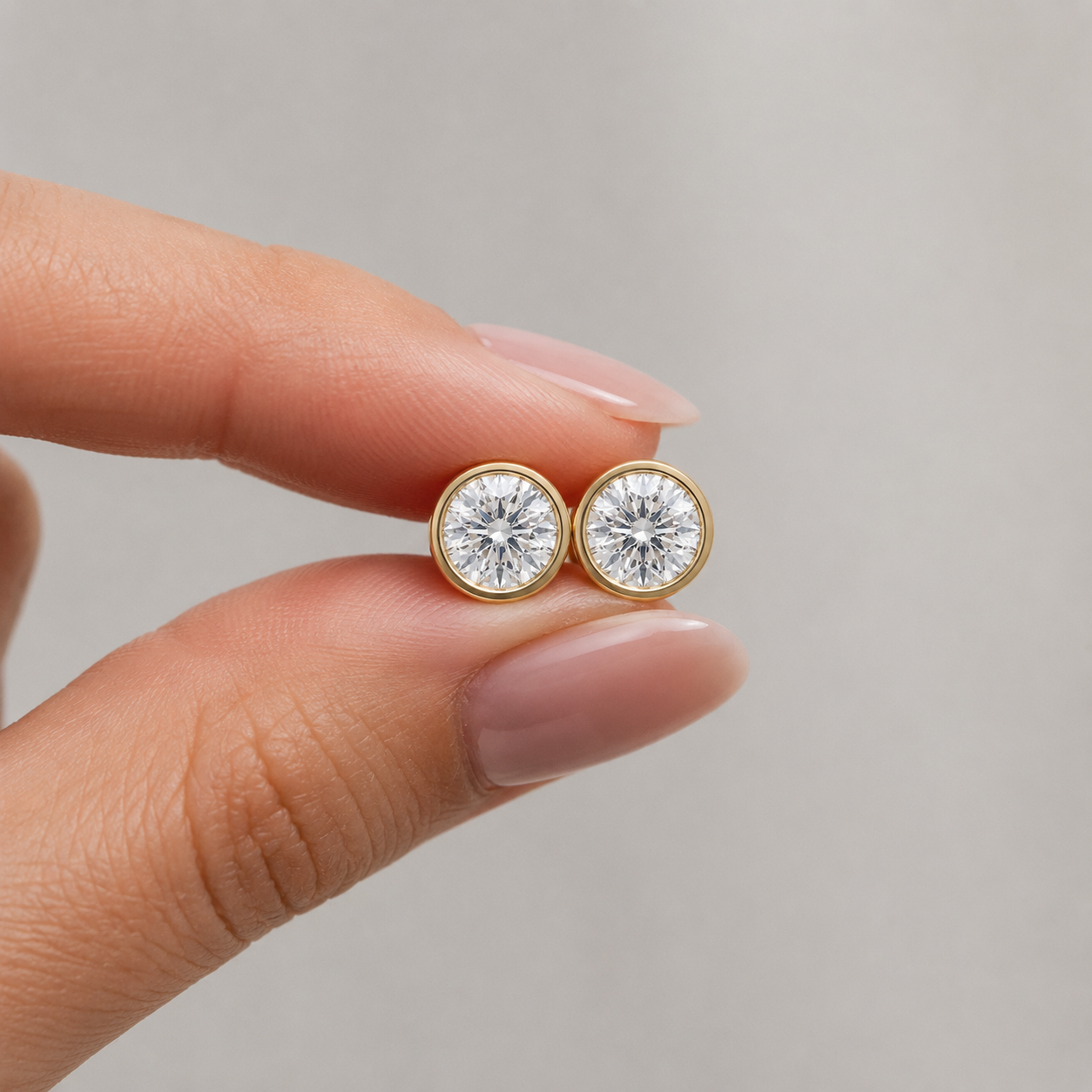 6 Carat Round Lab Diamond Bezel Set Stud Earrings