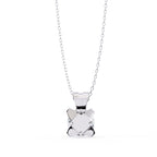 Silver necklace with a geometric pendant on a white background