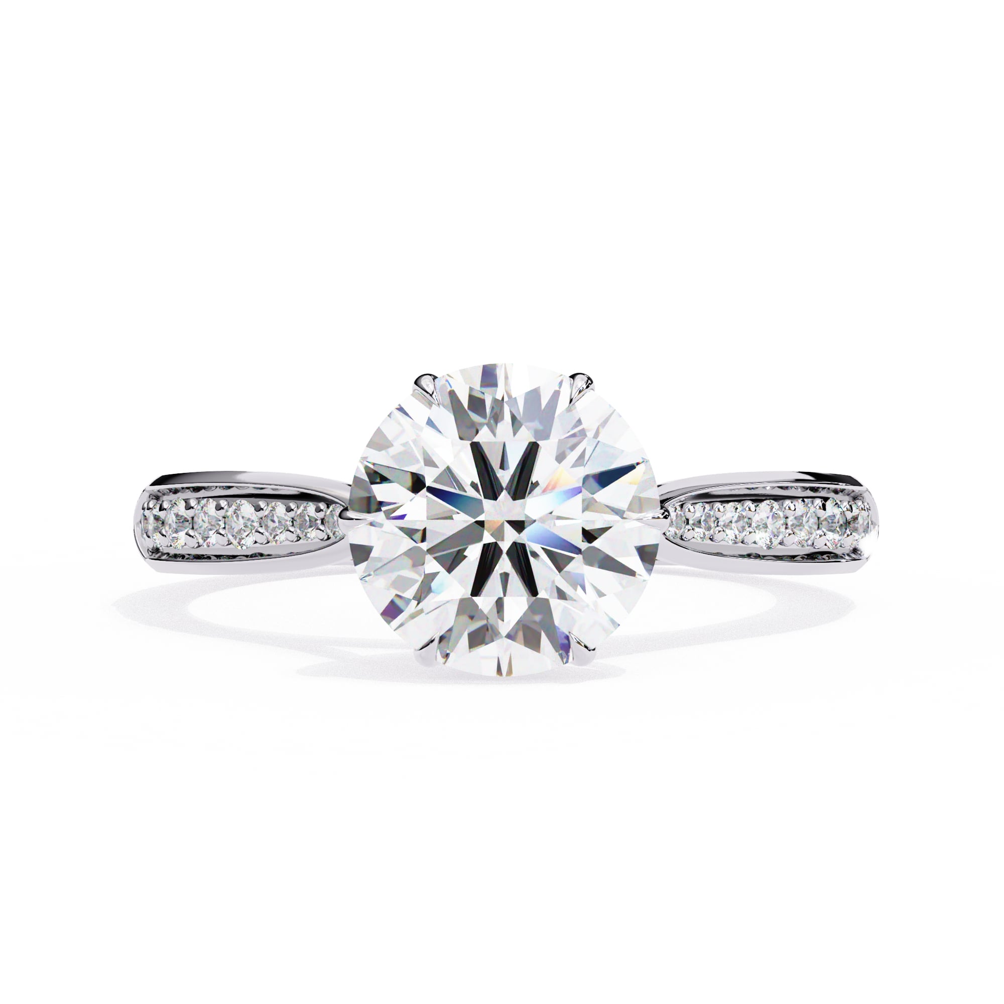 Diamond ring with a large central gemstone on a white background