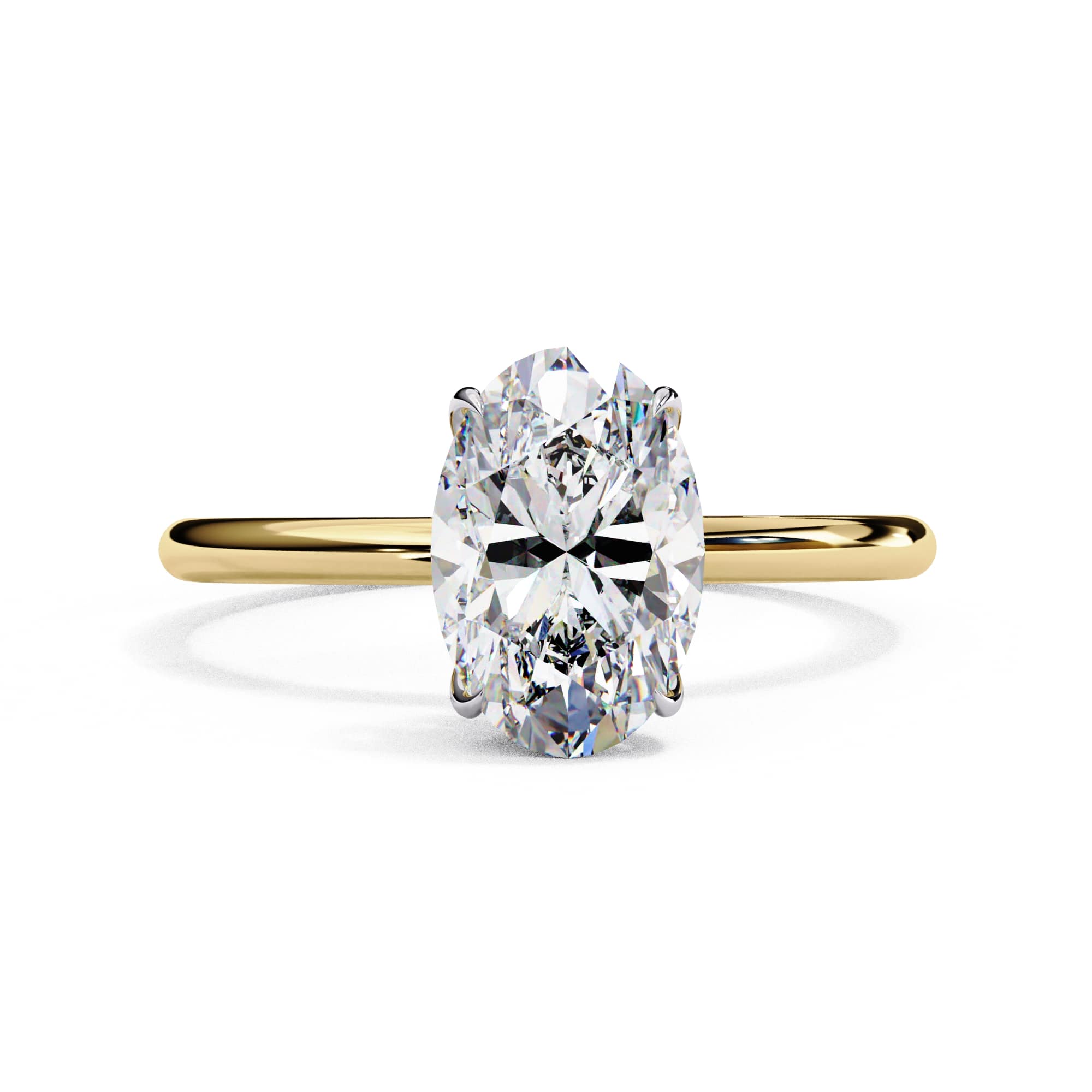 Gold ring with a large diamond on a white background