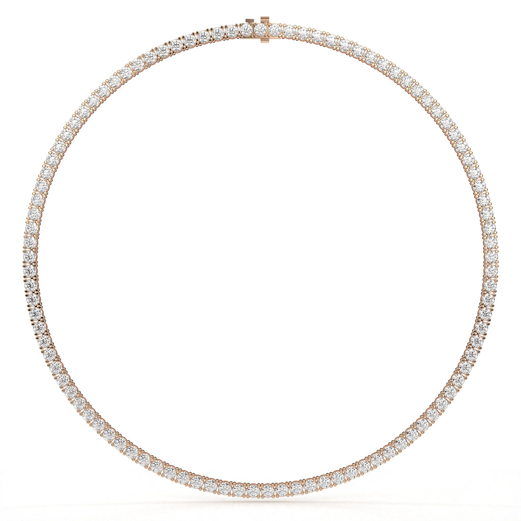 Rose gold necklace with diamonds on a white background