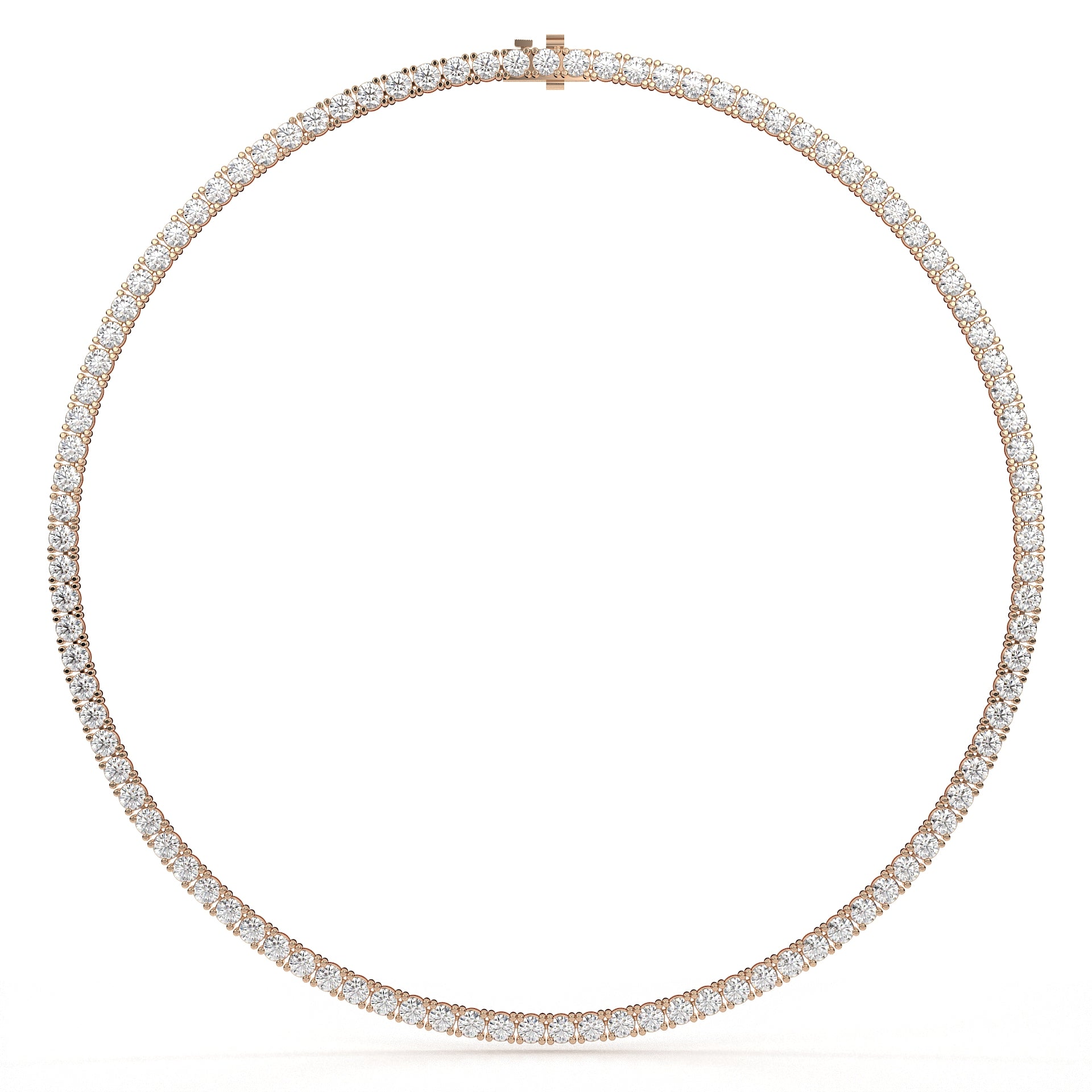 Rose gold necklace with diamonds on a white background