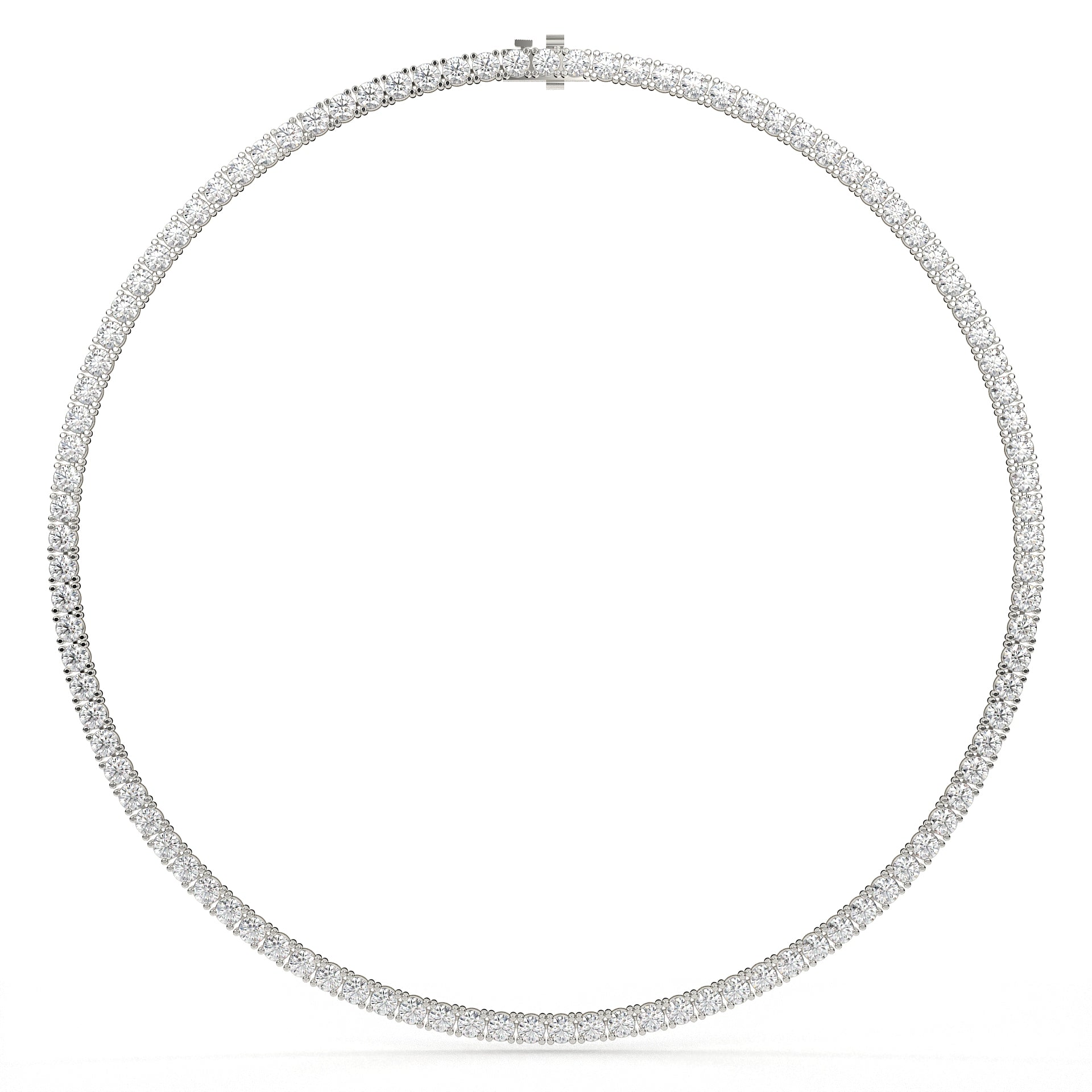 Silver necklace with small round stones on a white background