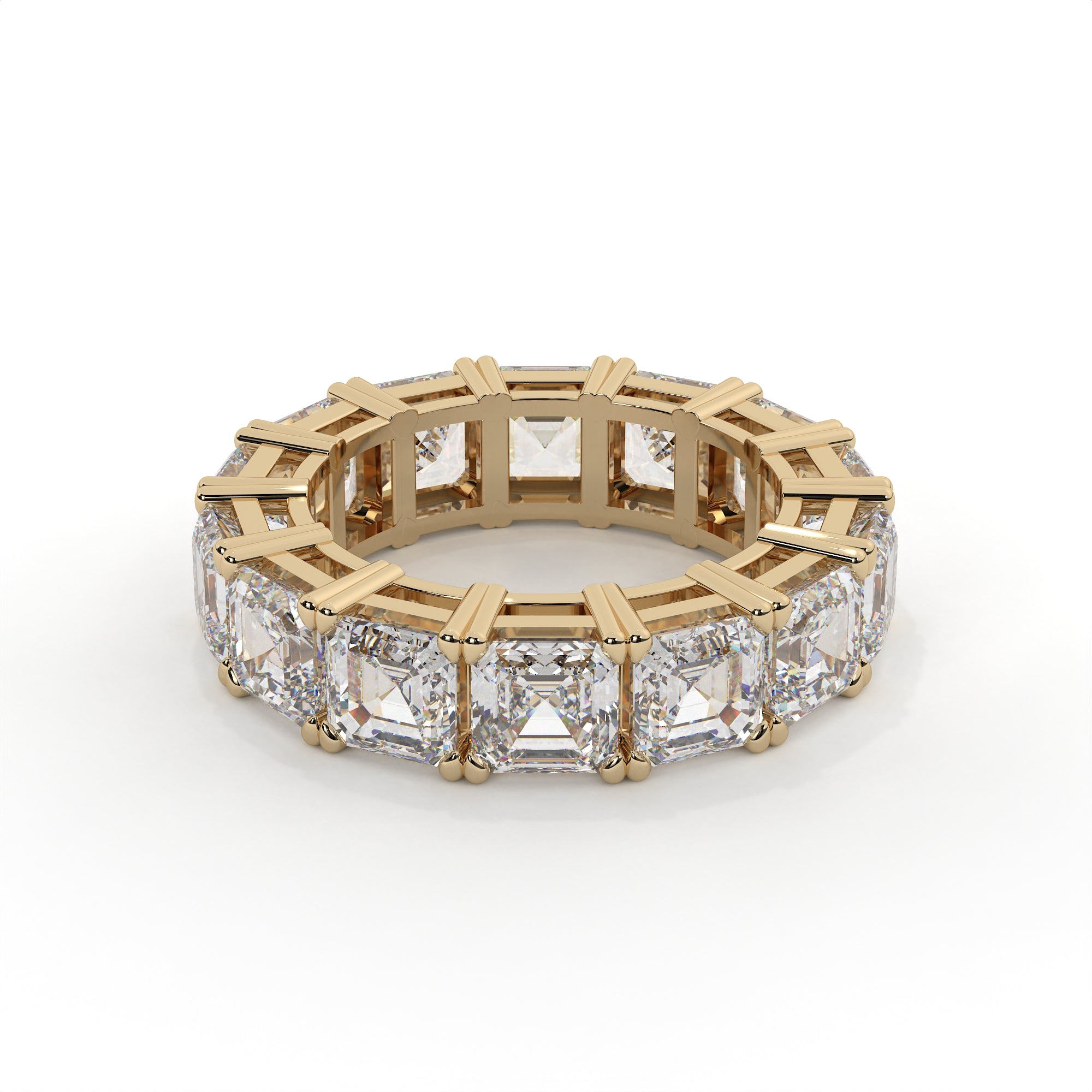 Gold ring with diamond accents on a white background
