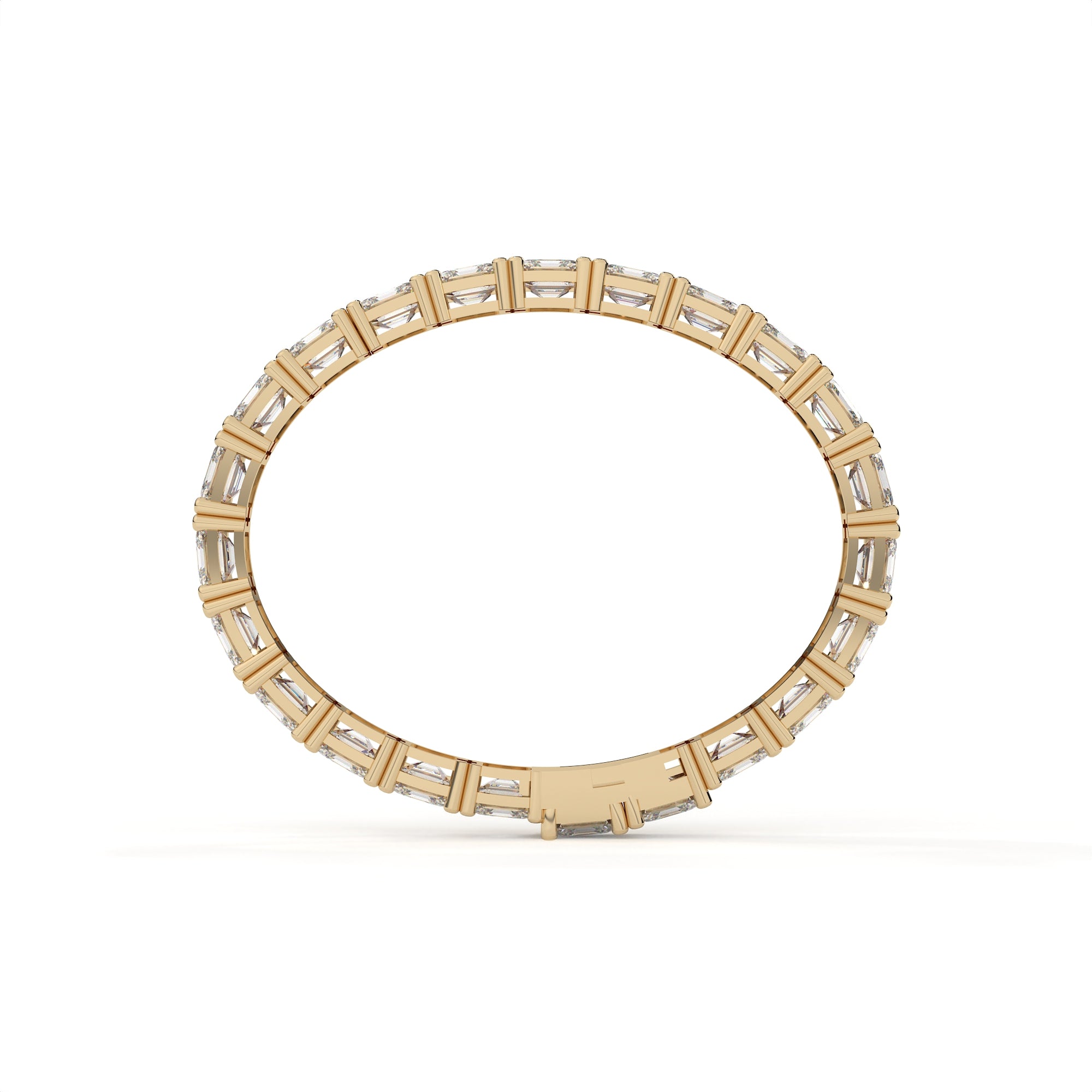 Gold ring with embedded diamonds on a white background