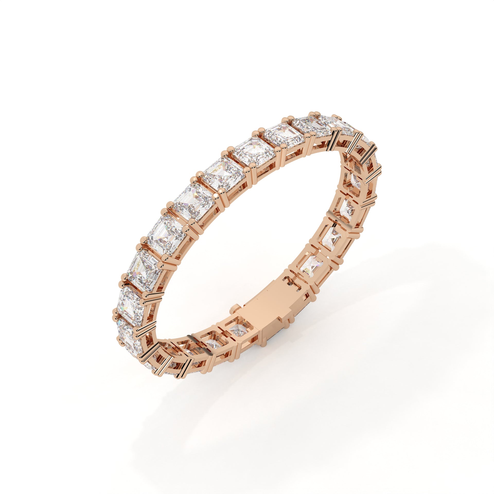 Rose gold bracelet with diamonds on a white background