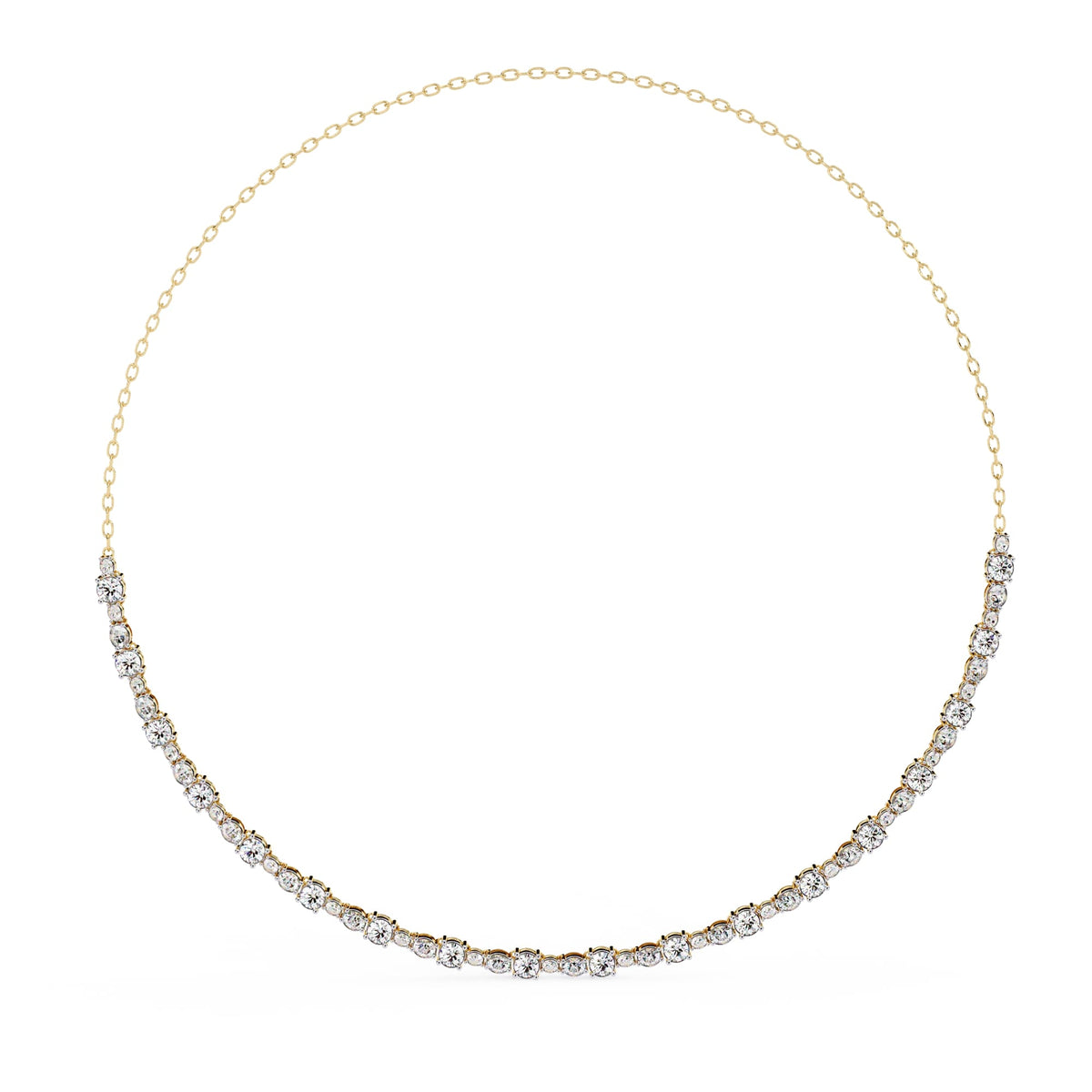 Gold necklace with diamonds on a white background