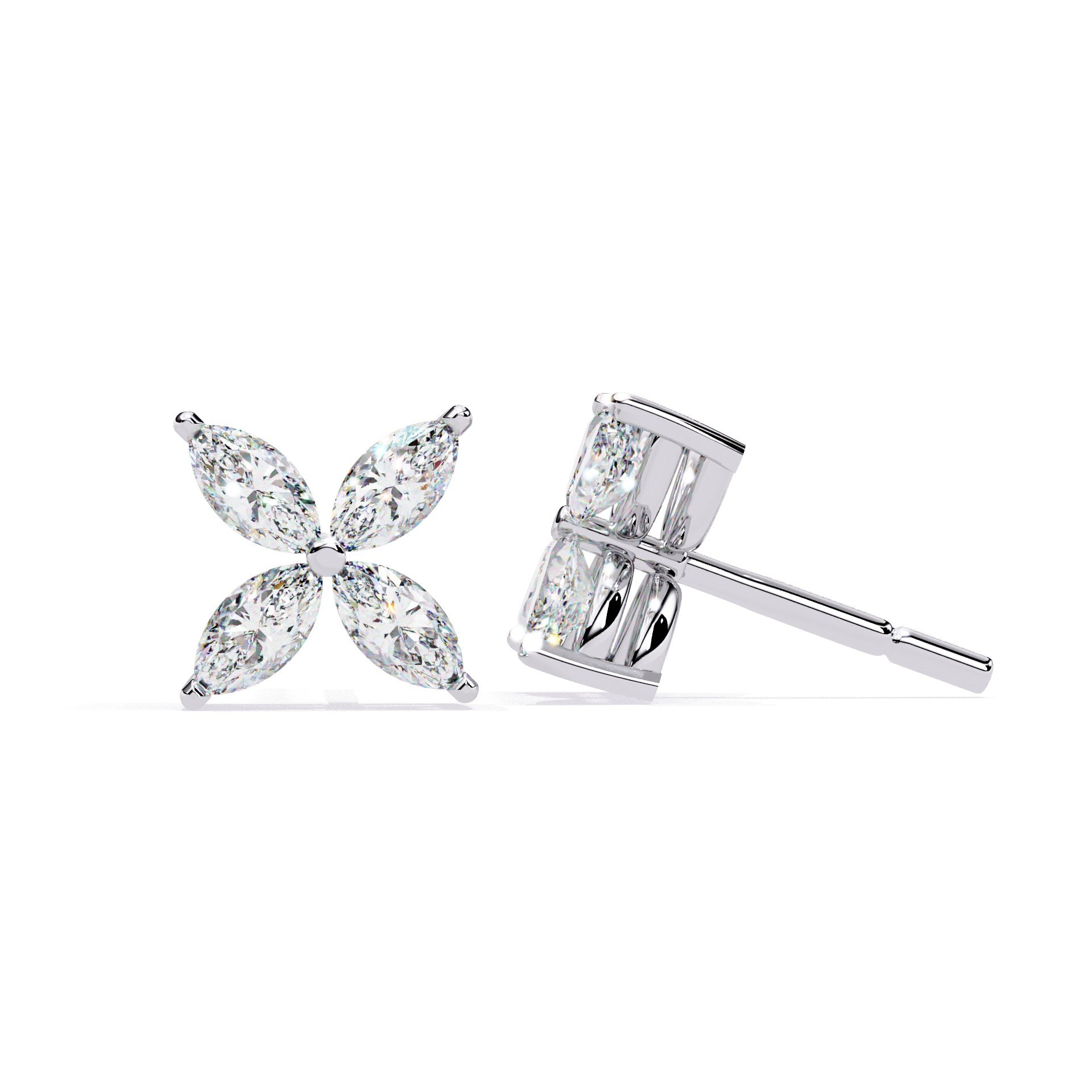 Pair of diamond earrings on a white background