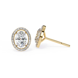 1.94 Carat Lab Grown Oval Shape Diamond Halo Stud Earrings