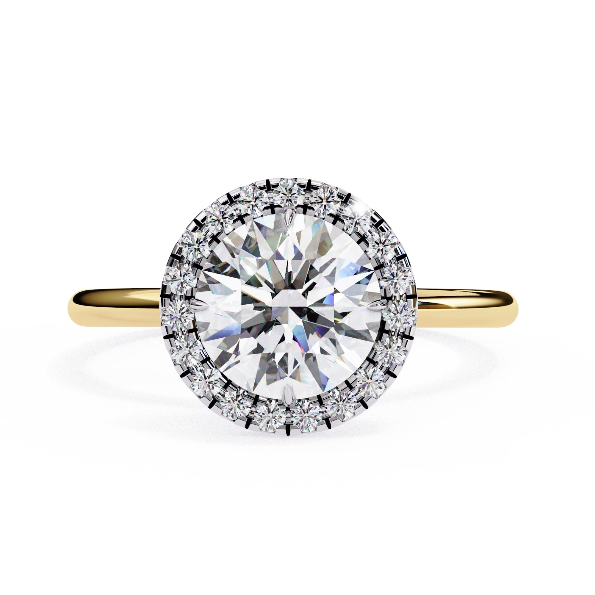 Diamond ring with gold band on a white background