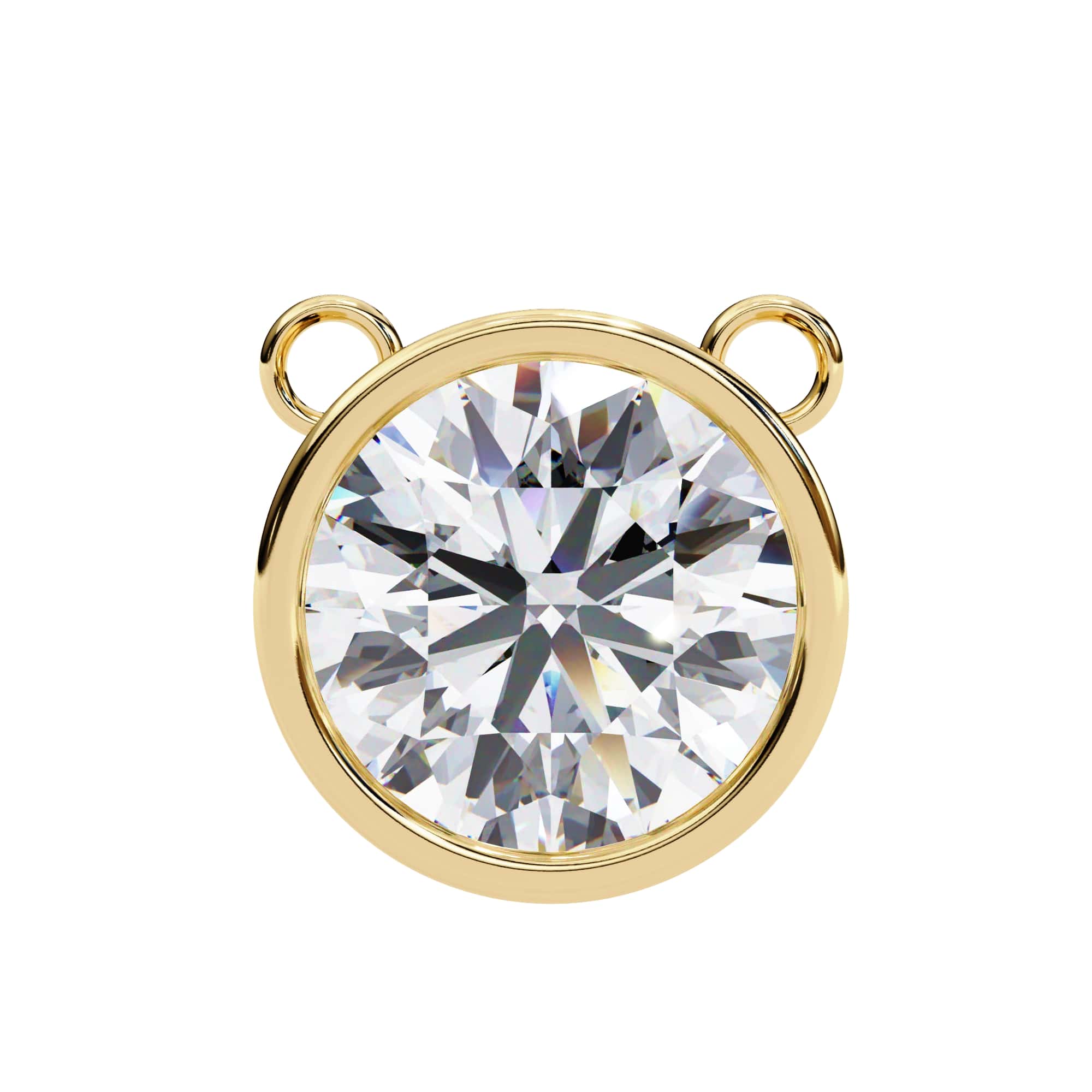 Gold pendant with a large clear gemstone on a white background