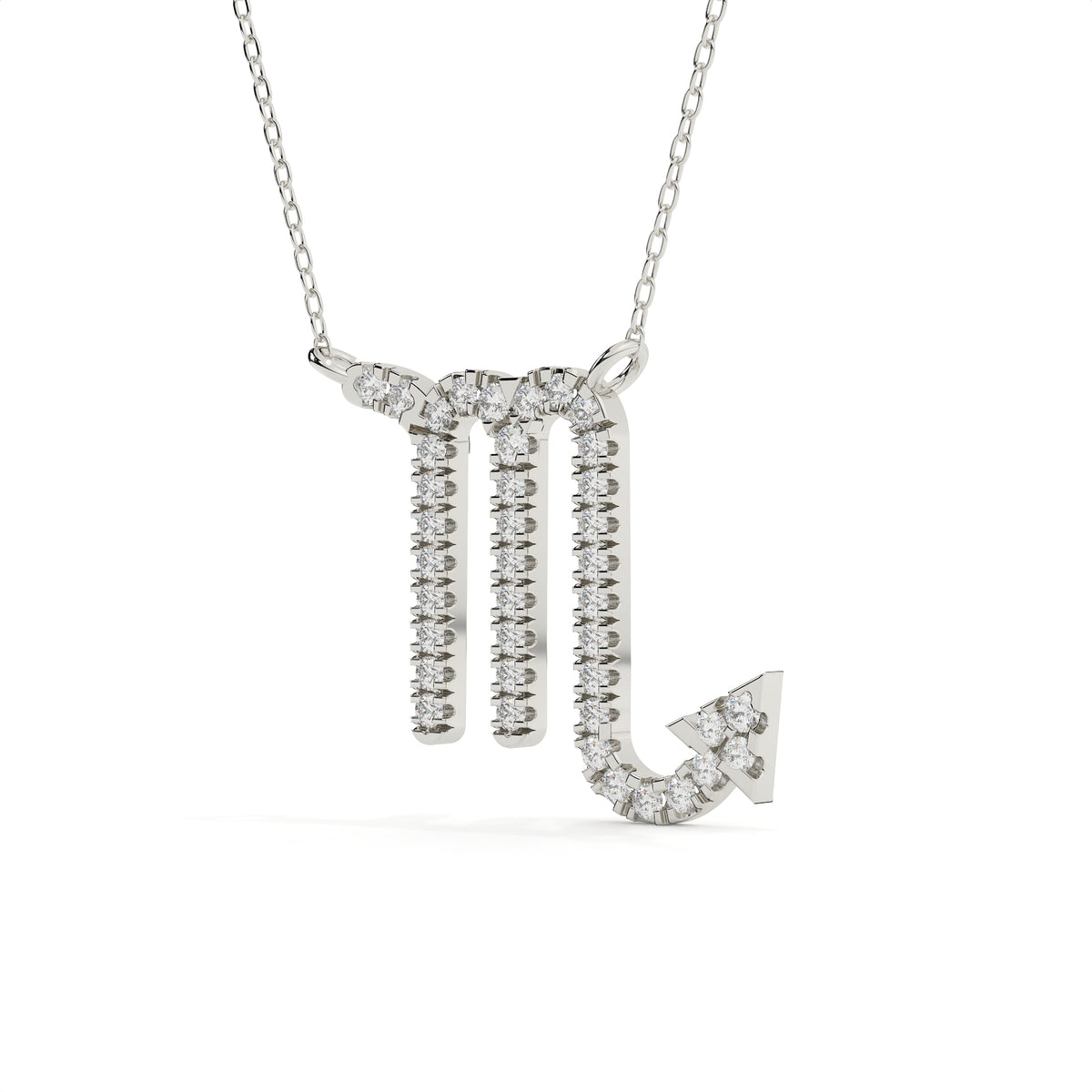 Silver necklace with a letter 'T' pendant on a white background