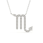Silver necklace with a zodiac symbol pendant on a white background