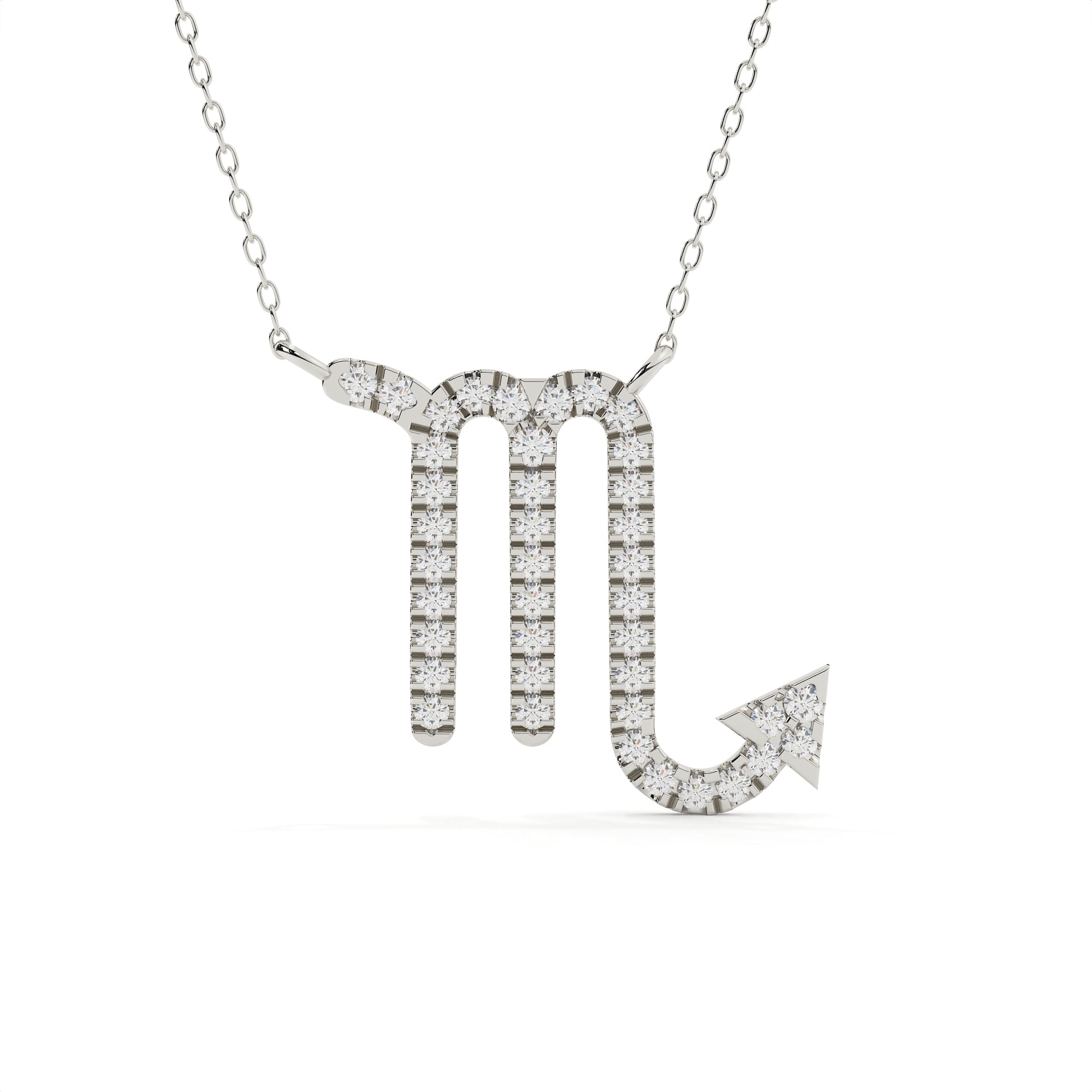 Silver necklace with a zodiac symbol pendant on a white background