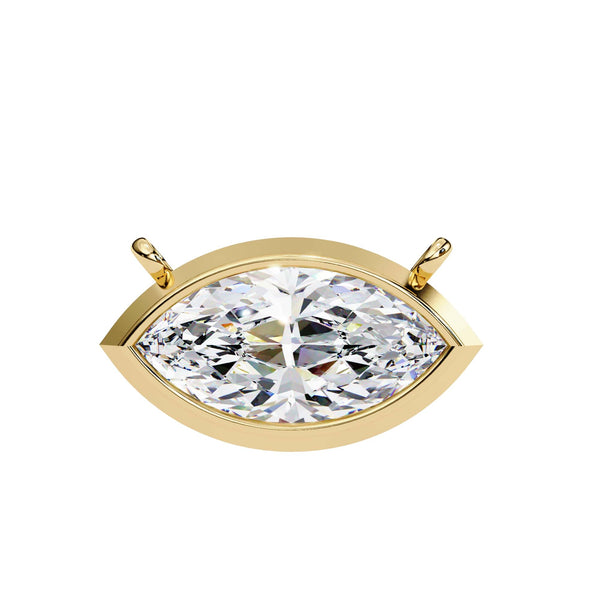 Gold pendant with a large clear gemstone on a white background