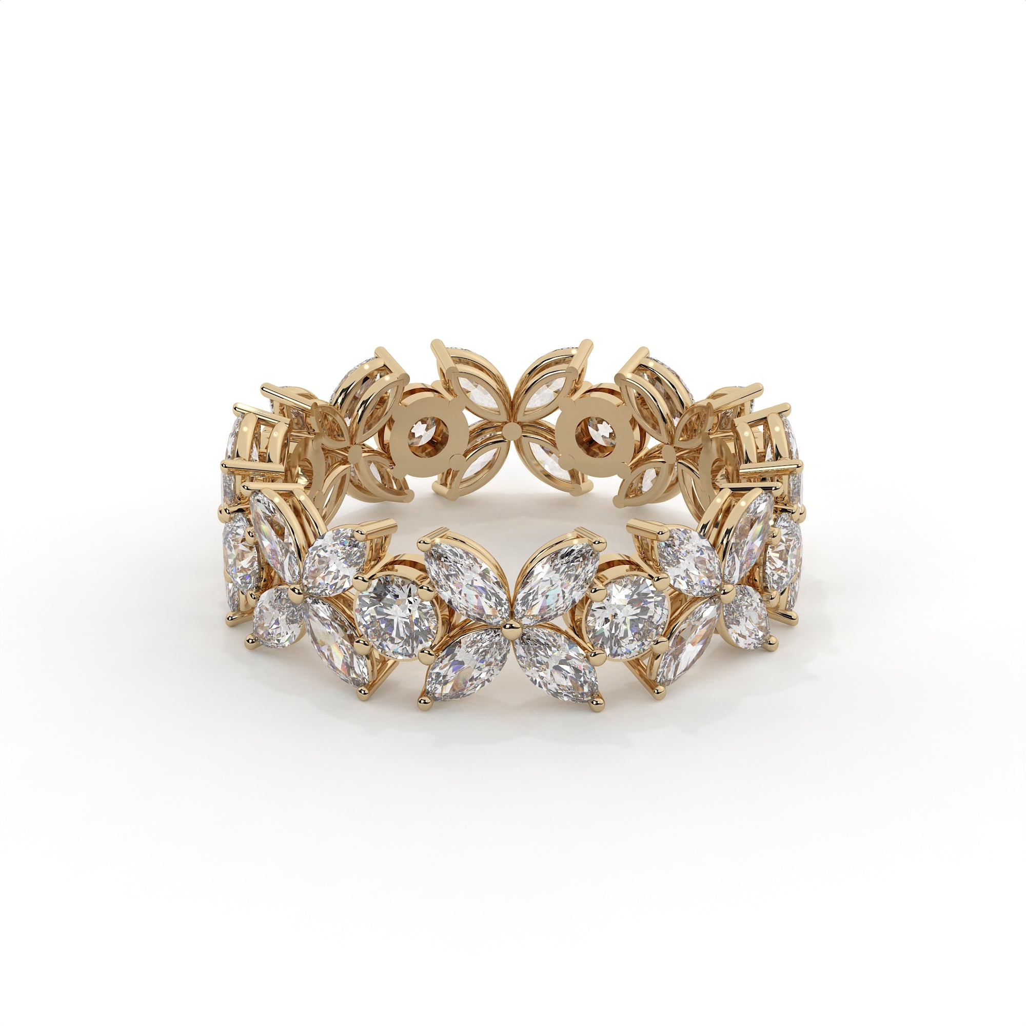 Gold bracelet with diamond accents on a white background