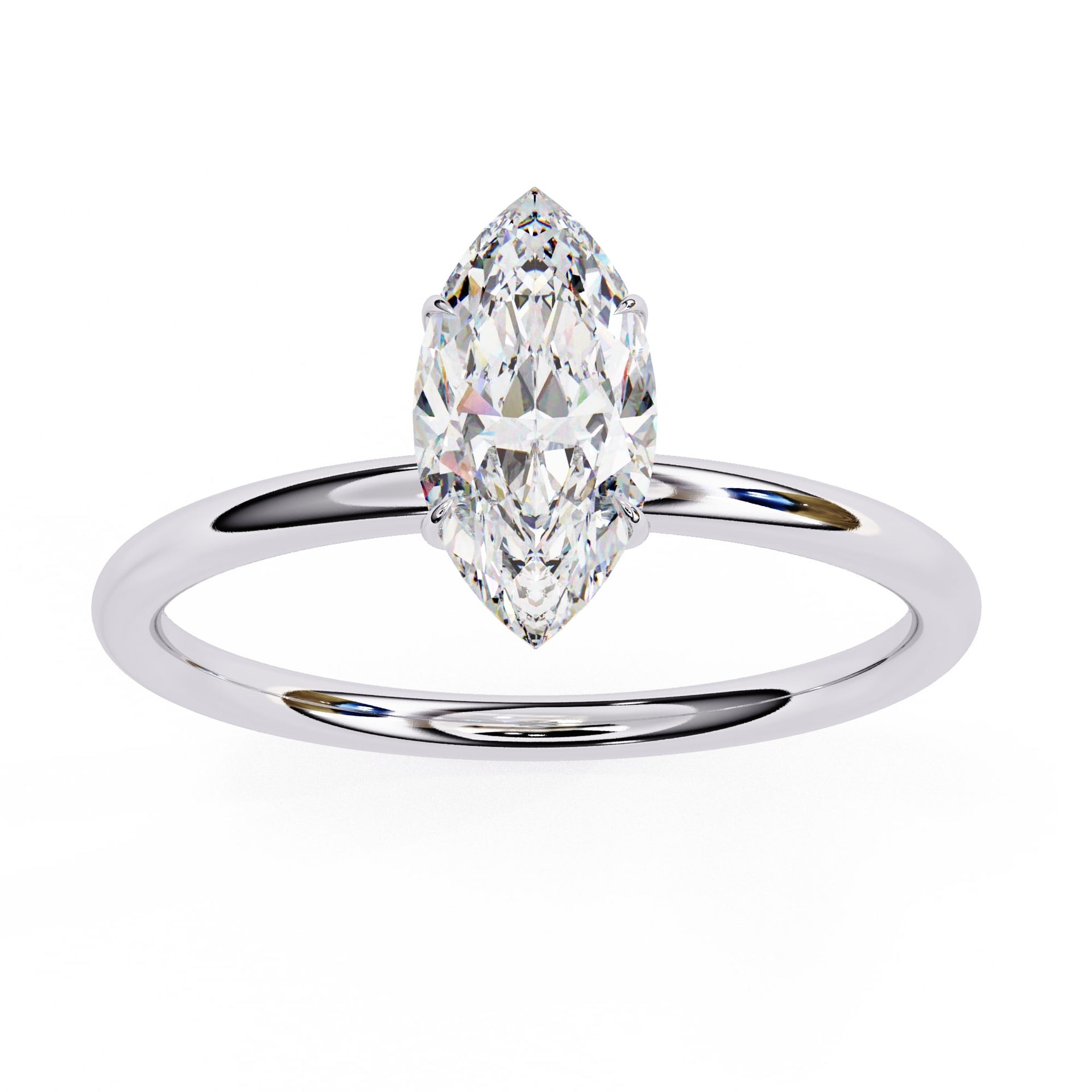 Diamond ring with a pear-shaped gemstone on a white background