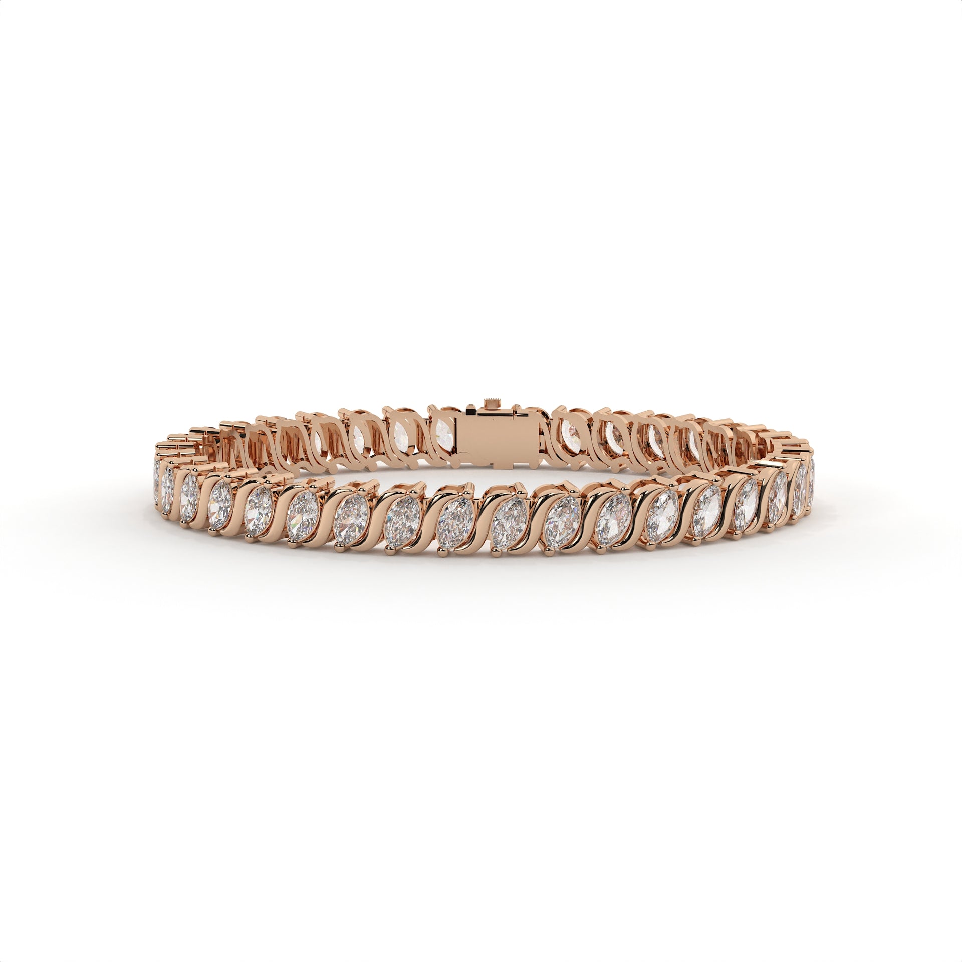 Rose gold bracelet with diamonds on a white background