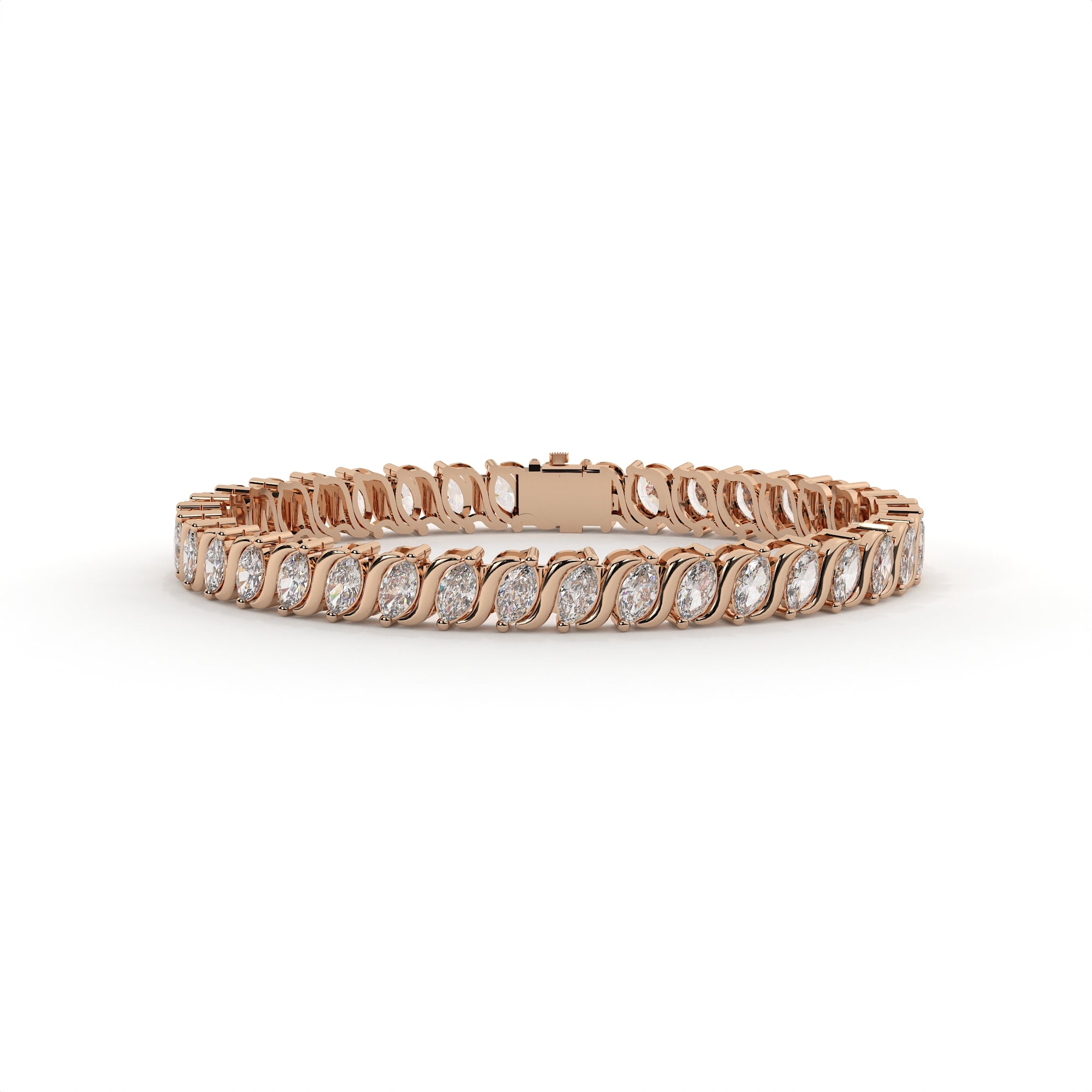 Rose gold bracelet with diamonds on a white background