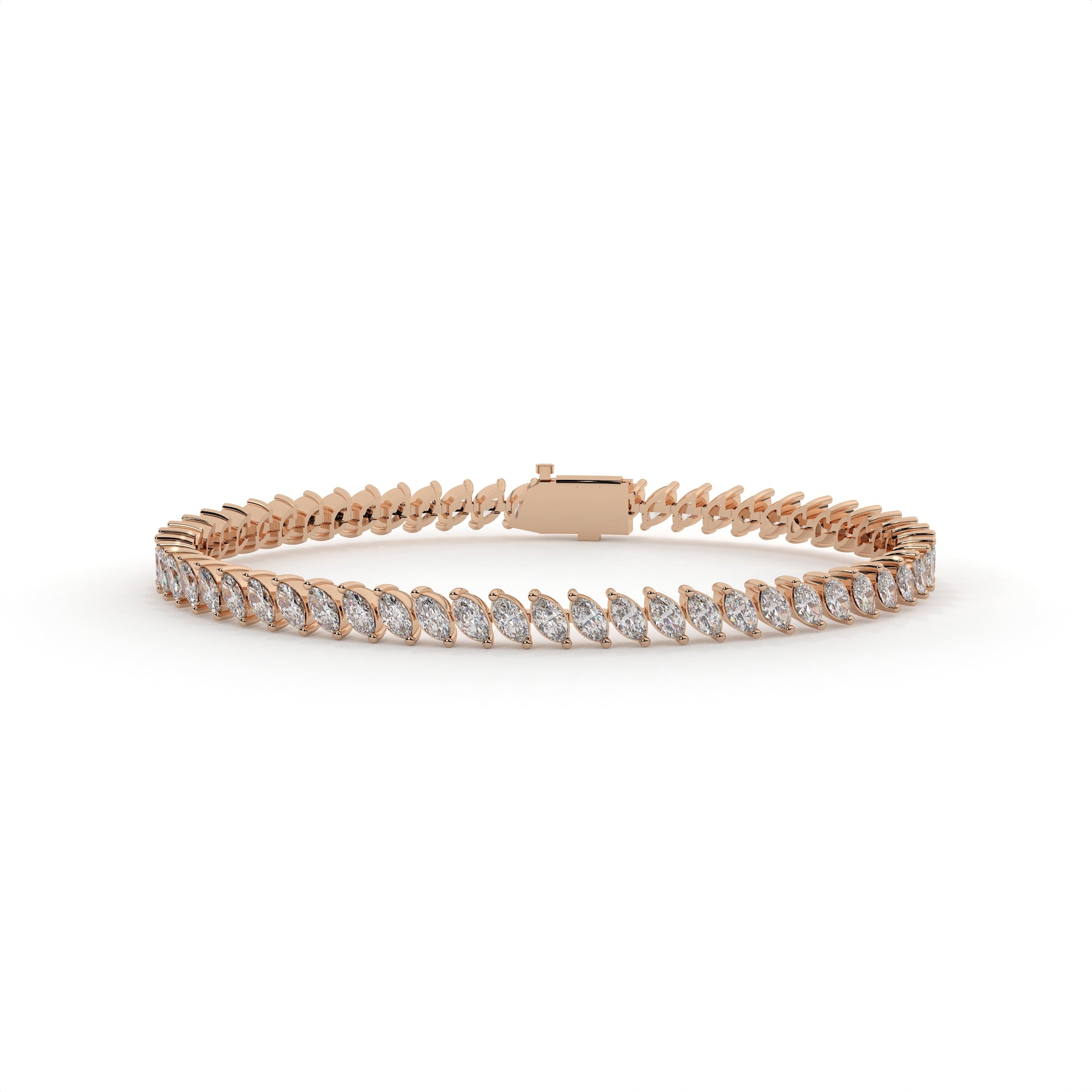 Rose gold bracelet with diamonds on a white background