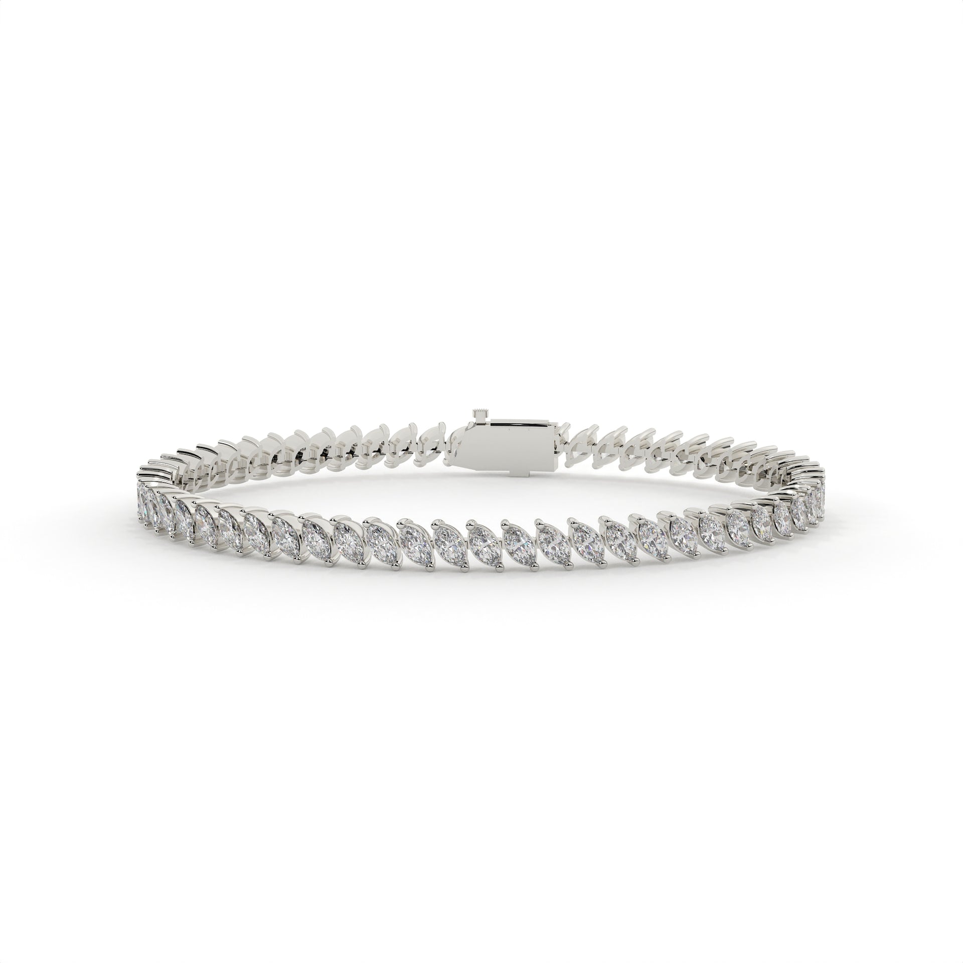 woman's white gold bracelet in marquise shaped laboratory-grown diamonds.