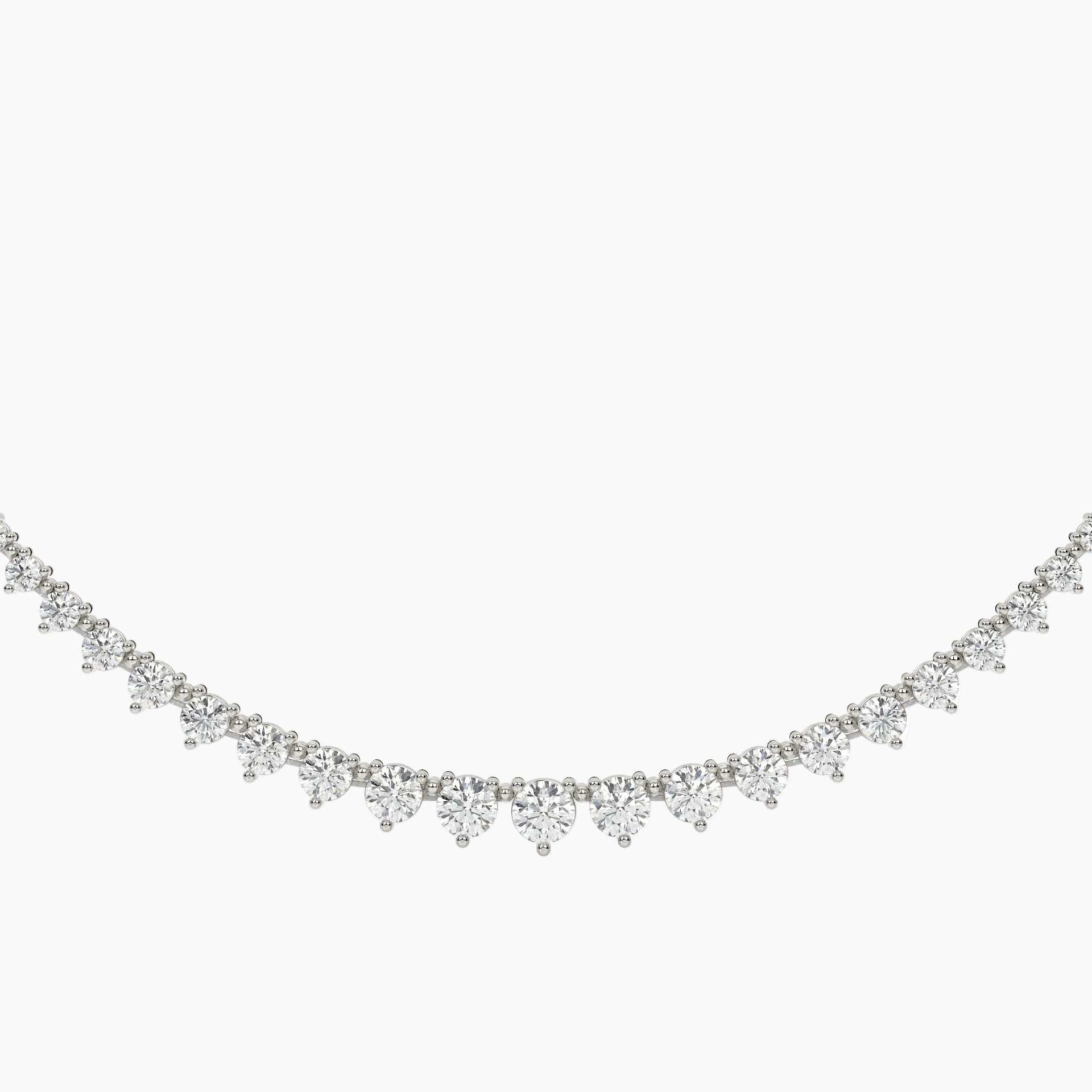 Delicate silver necklace with small diamonds on a white background