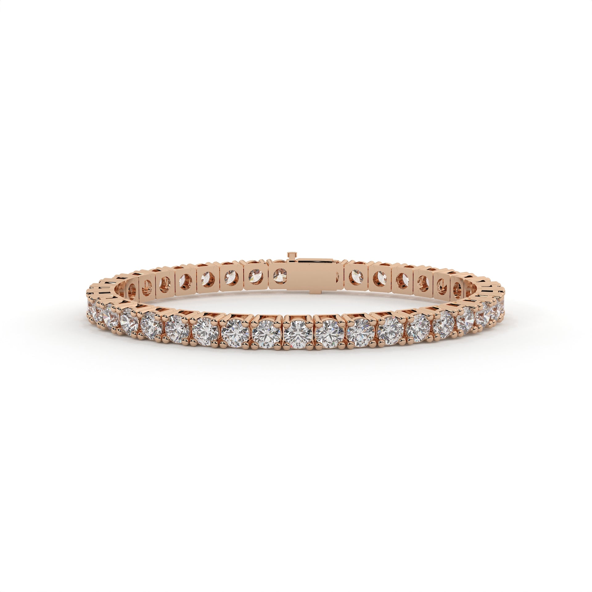 Rose gold bracelet with diamonds on a white background