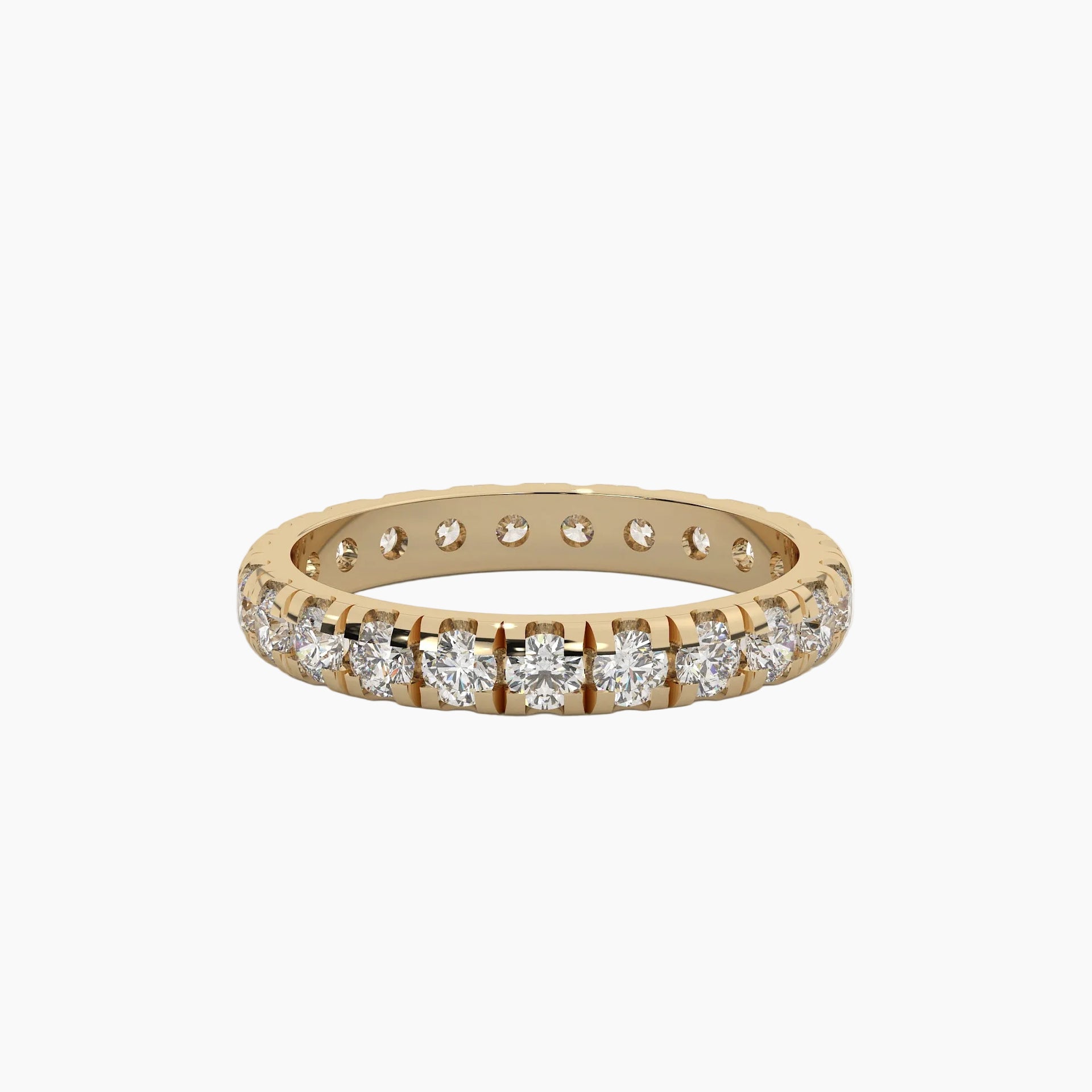 Gold ring with diamonds on a white background
