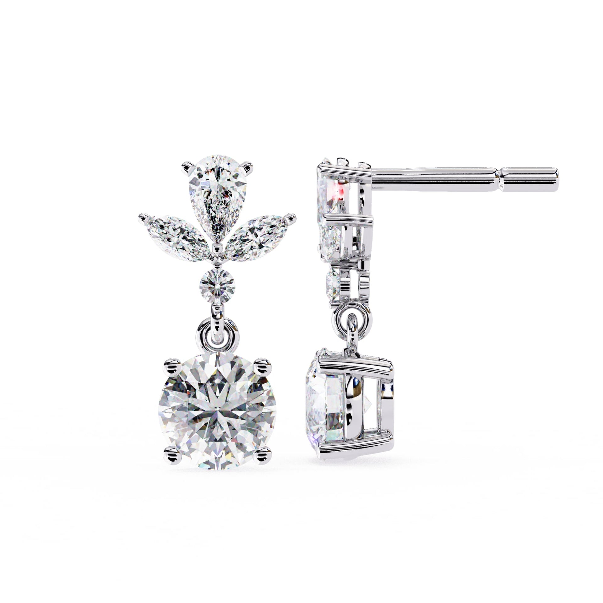 Pair of diamond earrings on a white background