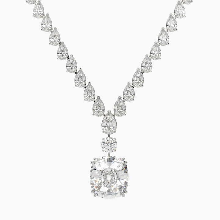 Diamond necklace with a large central gemstone and smaller stones on a white background