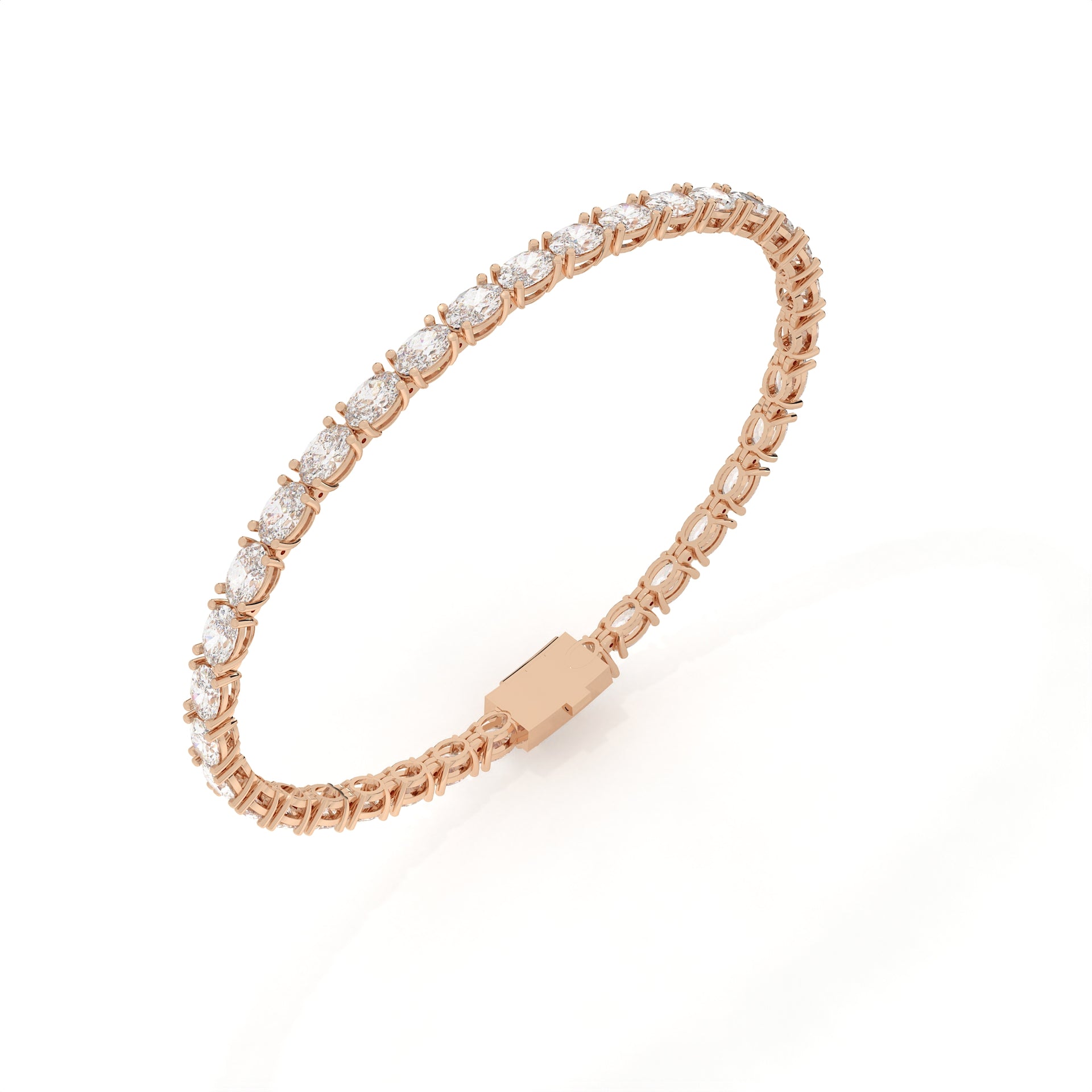 Rose gold bracelet with diamond accents on a white background