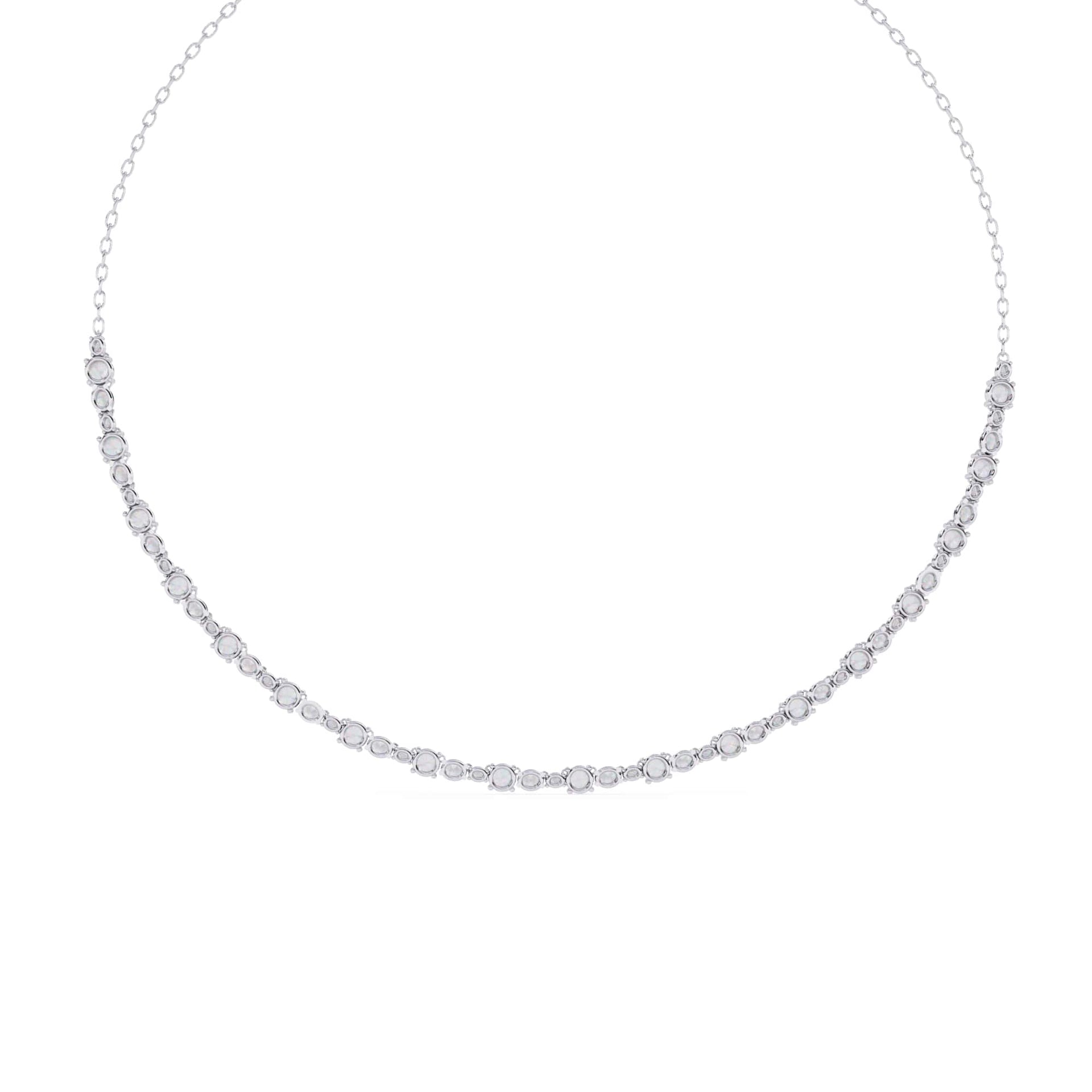 Round And Oval Cut Lab Diamond Tennis Necklace