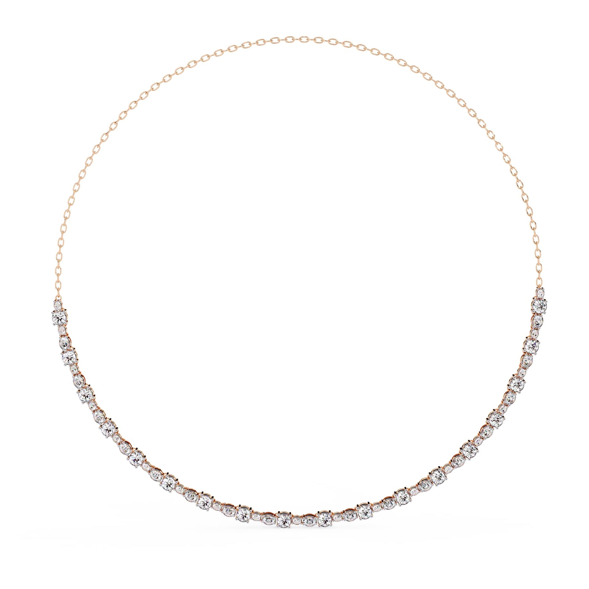 Round And Oval Cut Lab Diamond Tennis Necklace