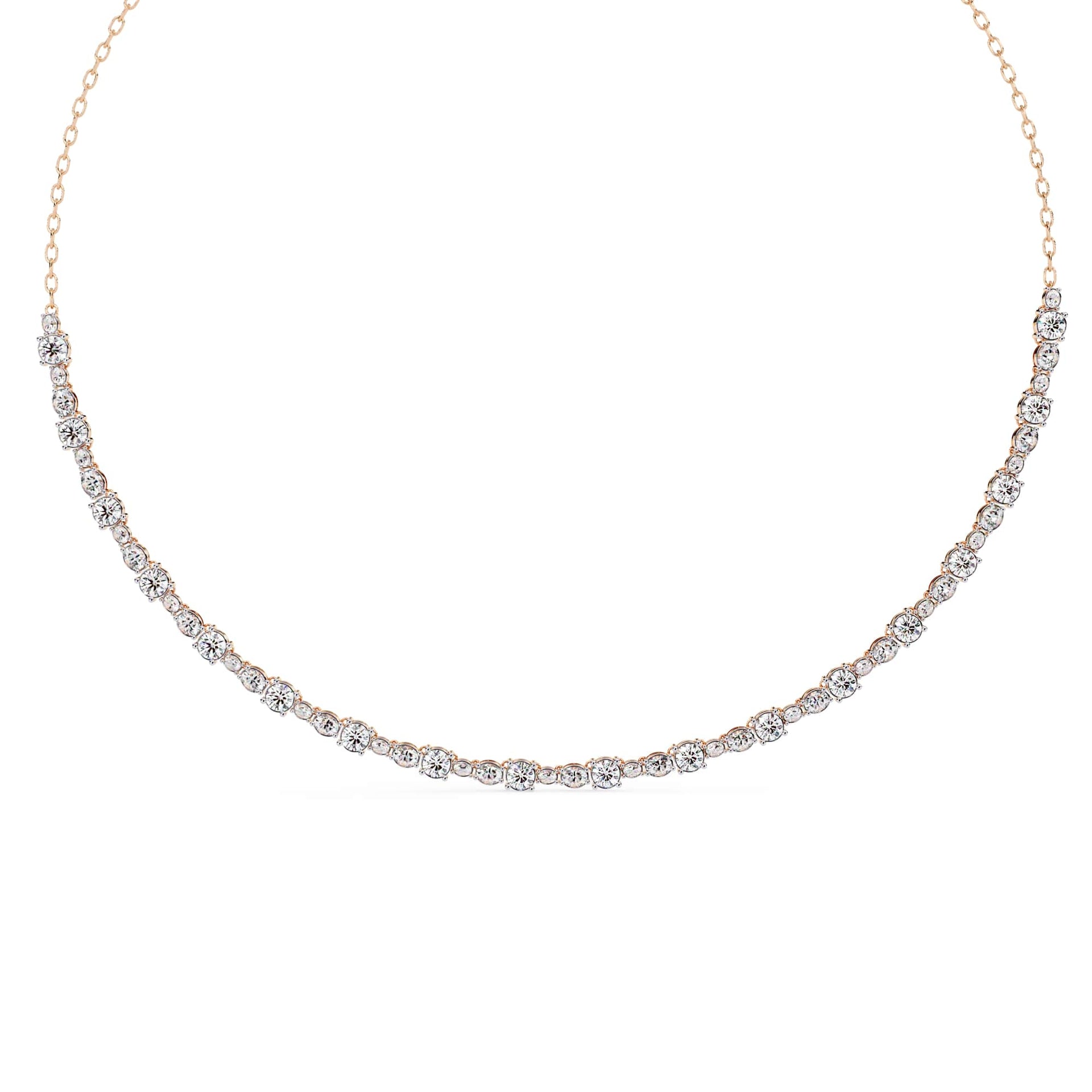Round And Oval Cut Lab Diamond Tennis Necklace