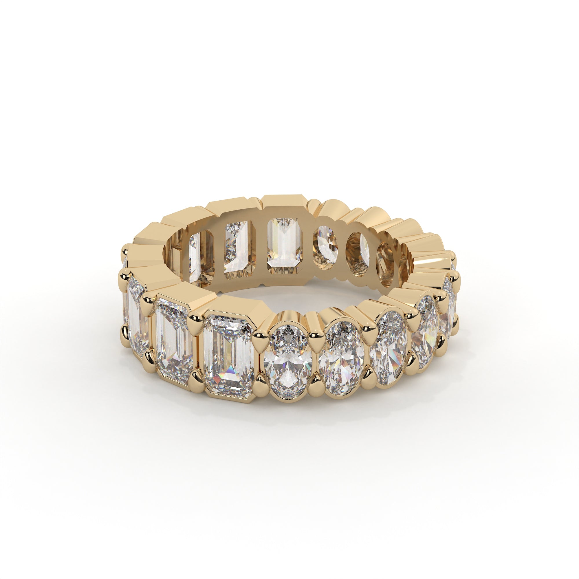 Gold ring with diamond stones on a white background