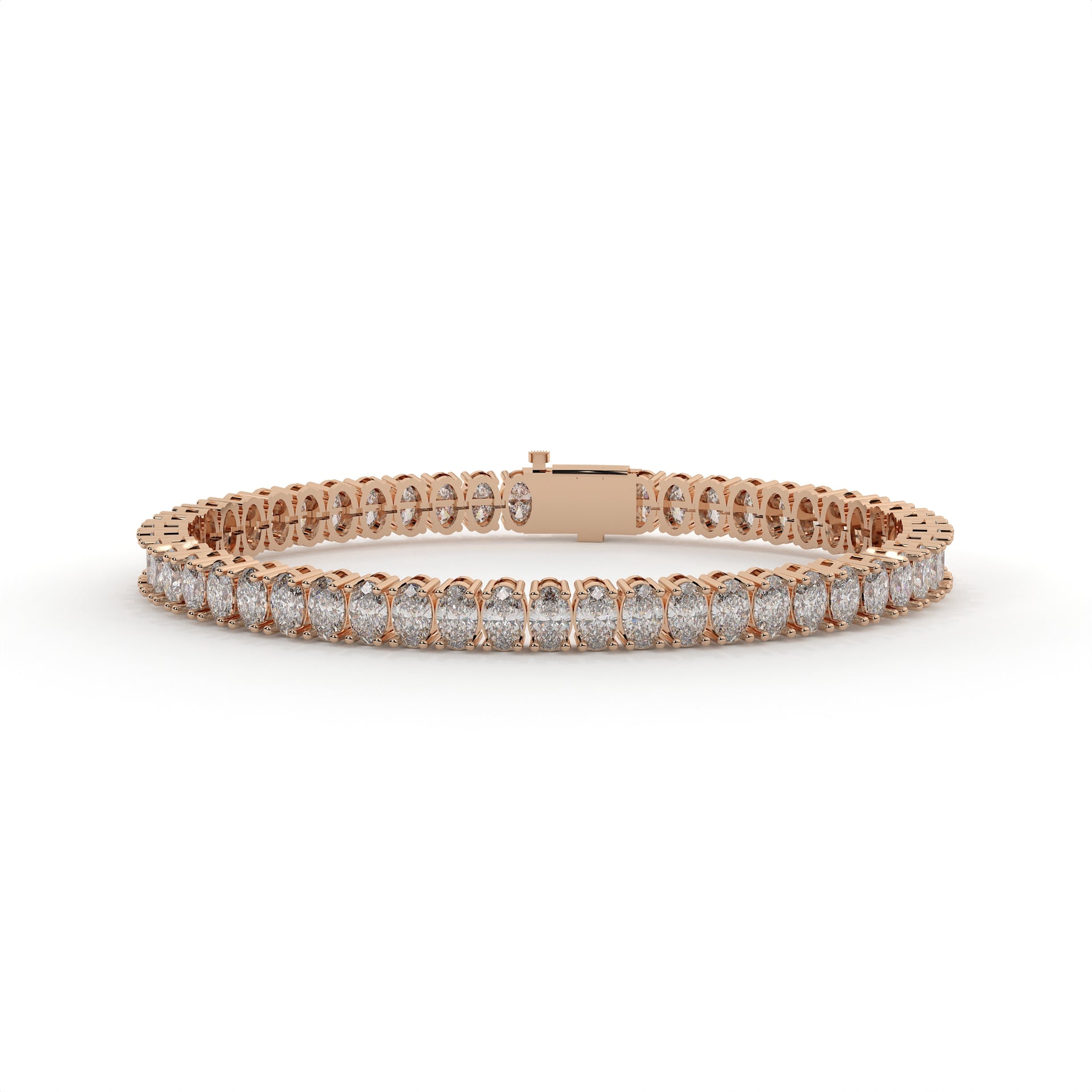 Rose gold bracelet with diamonds on a white background